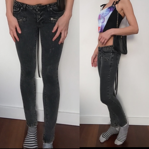 Nwot Carmar lowrise 90s punk zippered black jeans 24/25 - Picture 5 of 7